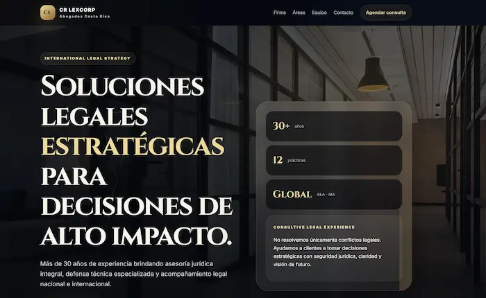 Diseño web legal para CR LEXCORP desarrollado por Blue Fox Digital